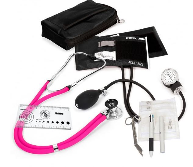 Aneroid/Sprague nurse kit with carry case (clear box) - NEON-PINK